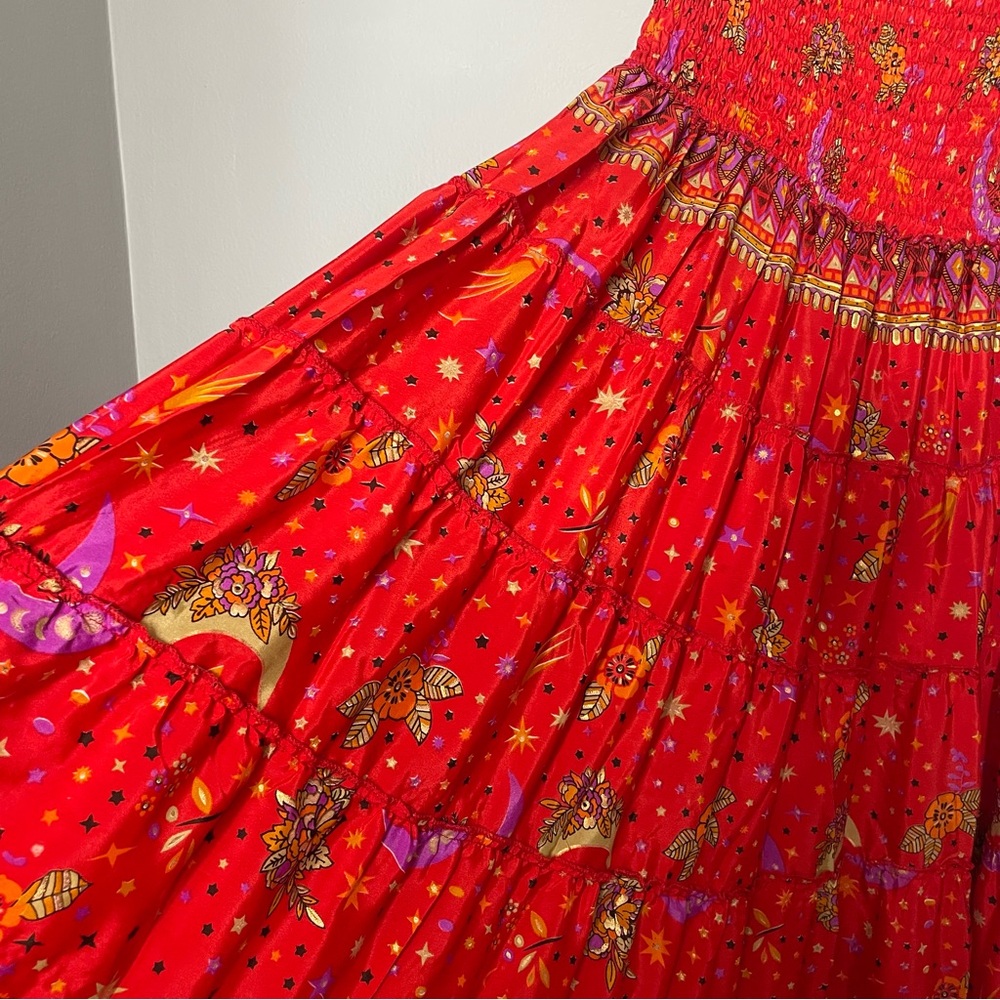 Vibrant Strapless Red Paisley Dress - Picture 4 of 12